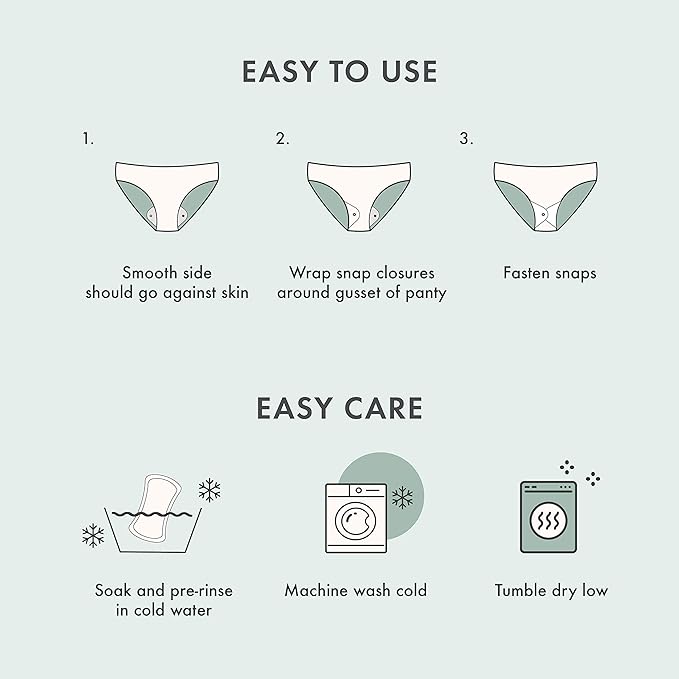 Rael Reusable Sanitary Pads, Organic Cotton Cover (3 Count, Regular) | Moderate Absorbency, Thin Cloth, Leak-Resistant Design, Washing Machine Safe, Menstrual and Postpartum Essentials for Women