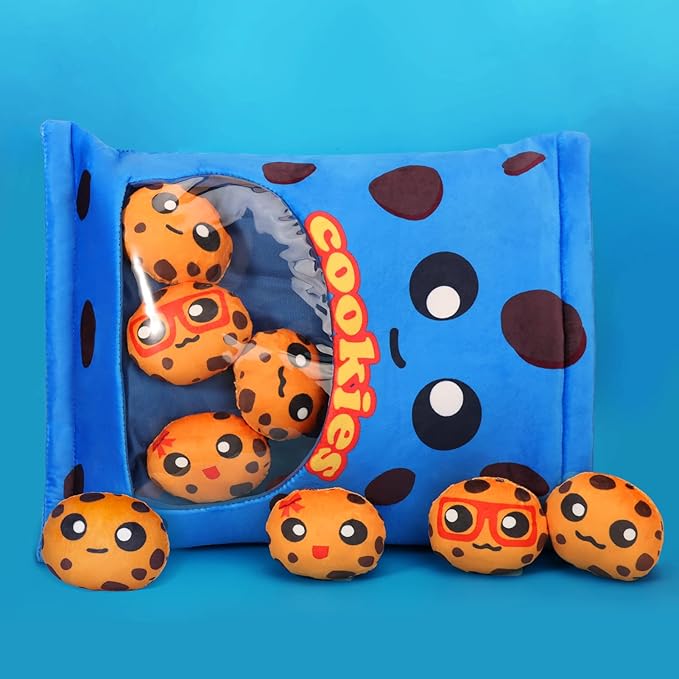 Cookies Plush Pillow Throw Pillow, Yummy Food Pillow Bag of Cookies Plushies, Cute Stuffed Plush Toys Food Stuffed Animal, Plush Gift for Kids, Birthday, Baby Shower (8 pcs, Blue)