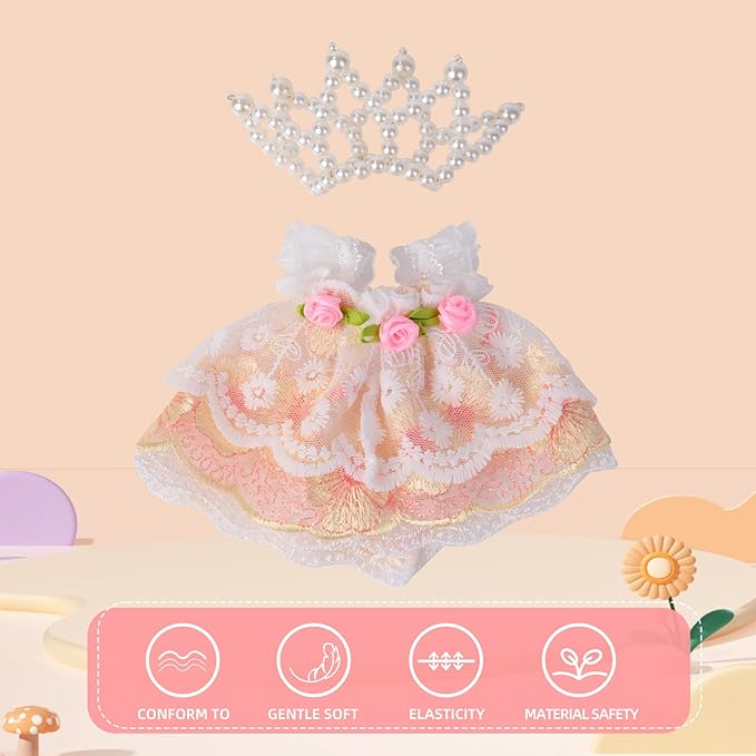 Clothes for 17cm Doll (No Doll Included) - Birthday Party Dress & Crown Compatible with Standard 6" Vinyl Figures