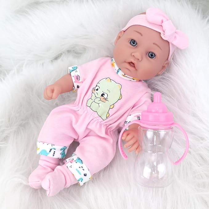 UNICORN ELEMENT 12 Inch Baby Doll and Clothes and Accessories，inches 12 inch New Born Vinyl Baby Dolls, 2 Sets of Doll Clothes, Diapers, Feeding Bottle, Pacifier, Toddlers 3+ Years