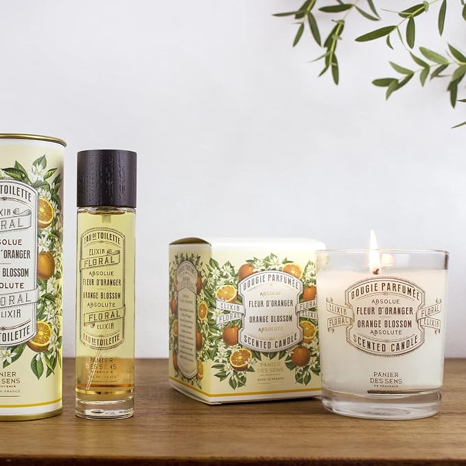 Panier des Sens Orange Blossom Long-Lasting Scented Candle, 6.3 oz | Hand-Poured In Provence | Up To 55 Hours Burn Time | 100% Natural Cotton Wick | Long-Lasting French Home Fragrance