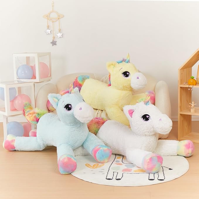 Tezituor 43in Giant Unicorn Plush Toys,Big Blue Unicorn Stuffed Animals,Lovely Birthday Decorations for Children,Great Unicorns Gifts for Girls