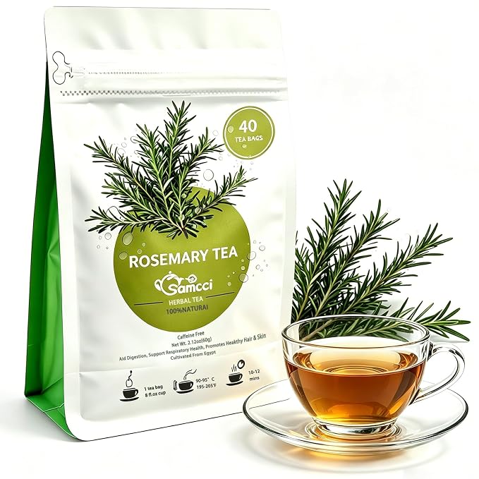 Samcci - Rosemary Tea, 40 Teabags, 1.5g/bag - Pure Dried Rosemary Leaves Tea Bags- Cultivated From Egypt - Non-GMO - Caffeine-free - Support Respiratory Health & Support Hair Growth
