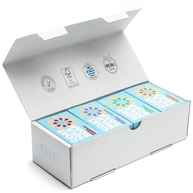 Skin Said Yes Goat Milk Soap Bar - 8 Bars 4 Unique Scents | Crafted in Greece | All Natural, Organic, Goats Milk Soap - Nourishing, Ideal for Sensitive Skin - Perfect for Kids, Men, and Women