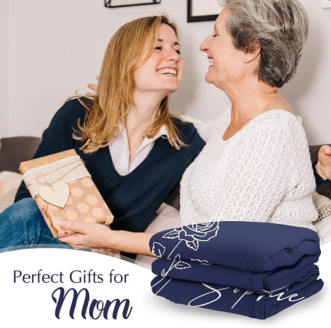 Custom Blanket Gifts for Mom, Personalized Name Blanket with Text Birth Month Flower, Personalized Gifts for Mom Grandma Women, Personalized Throw Blanket for Adults