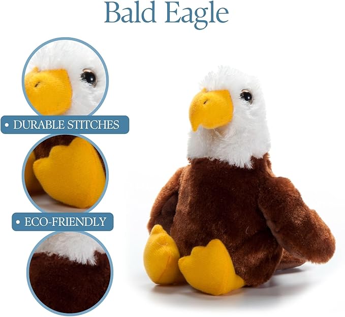 The Petting Zoo Bald Eagle Stuffed Animal Plushie, Gifts for Kids, Scoopz Wildlife Animals, Eagle Plush Toy, 8 inches