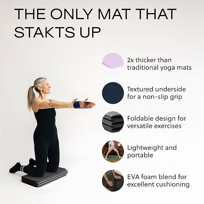 Stakt Foldable Yoga Mat Pro, 2 in 1 with Premium Textured Grip, Non Slip, Folding Exercise and Fitness Mat for Pilates, Strength Training, and High Impact Workouts