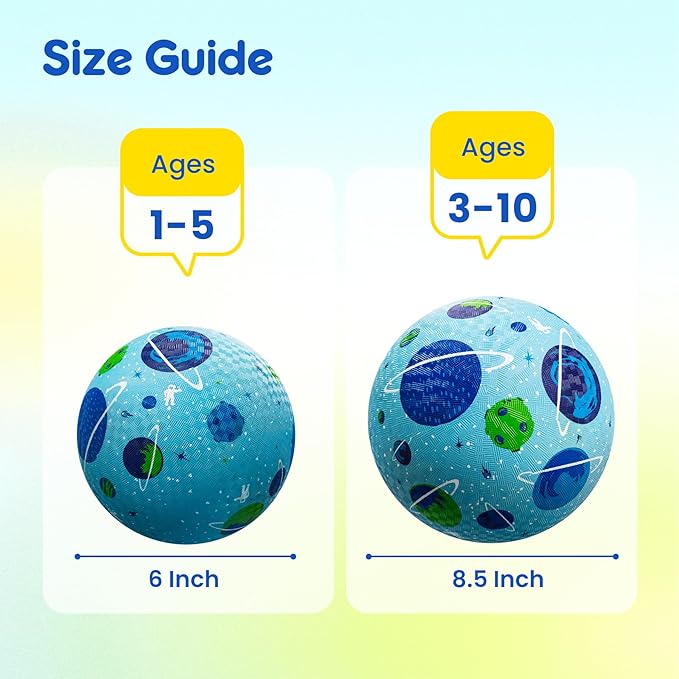 U&C Planet 2 Pack Playground Balls for Toddler Kids, 6 inch 8.5 inch Cartoon Rubber Balls with Pump, Dodgeball Kickball for Outdoor & Indoor Game, Great Gift for Boys Girls Aged 1 and Above