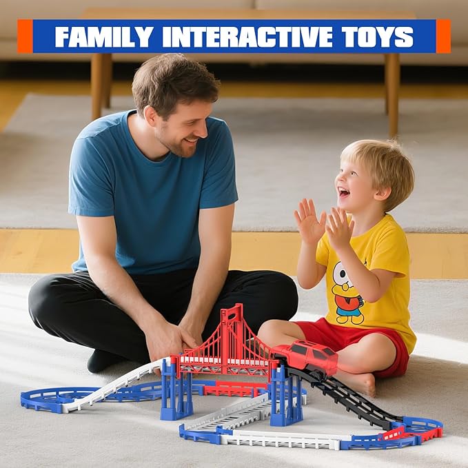 DIY Construction Race Track Set, 24 Pieces with Battery Powered Car,Bridge Building Track ，Assembly Track Builder Playset Gifts Toys for Boys Kids Age 6 7 8