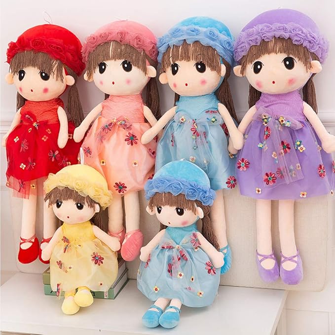 Tvoip Tulle Skirt Princess Plush Toy Phial Dolls Children Girls Doll Cute Little Girl Dolls, 18 Inch (Red)