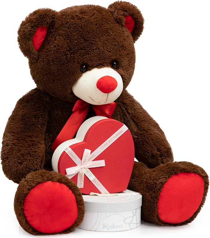 Big Teddy Bear Stuffed Animal Giant Teddy Bear Plush with Red Ribbon Bow Plush Toy Gift for Girlfriend Bride 36 inch Chocolate