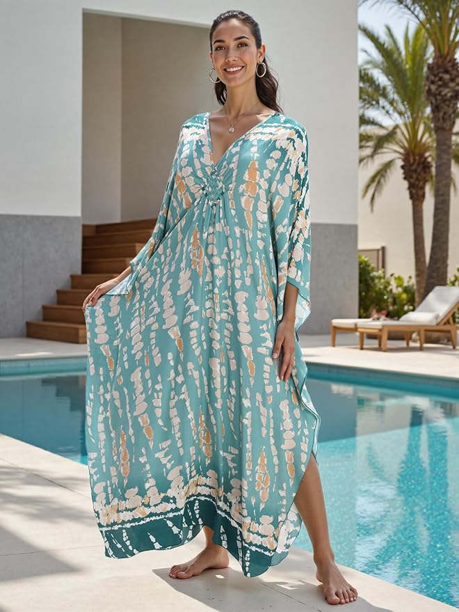 Mumu Dresses for Women Plus Size, Bohemian Kaftan Beach Cover Up Long Maxi Nightgown Soft Loungewear