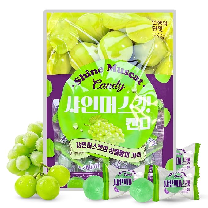 COELO Shine Muscat Grape Candy 8.81oz (250g) | Green Grape Flavor Premium Korean Fruit Treats Hard Candy Snack | Office Pantry Travel Camping Party K-Food Individually Wrapped On-The-Go Snack 샤인머스켓 캔디