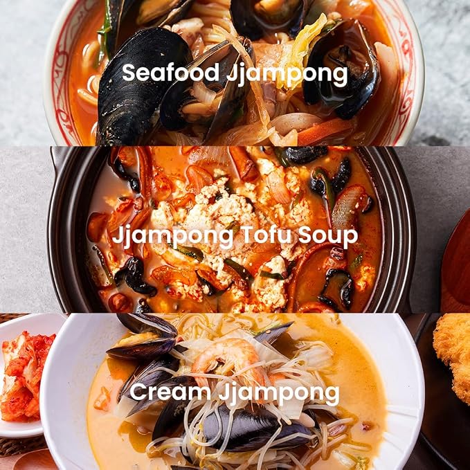 Chung Jung One O'Food Jjampong Seafood Broth Sauce, Korean Chinese Style Spicy Jjambong Flavor Soup Powder, Hot Jjamppong Base, Perfect with Fresh Squid, Shrimp, Clams, Vegetables, Noodles, Rice