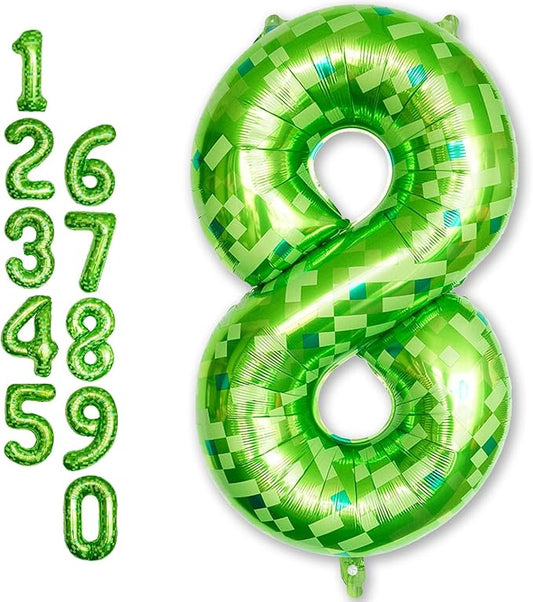 Number 8 Balloons 40 Inch, Gaint Cartoon Lime Green Pixel 8 Balloon Number for Boys 8th Birthday Decorations, Dark Kelly Green Foil 8 Balloon for Kids 8 Year Old Birthday Video Game Golf Party Decor