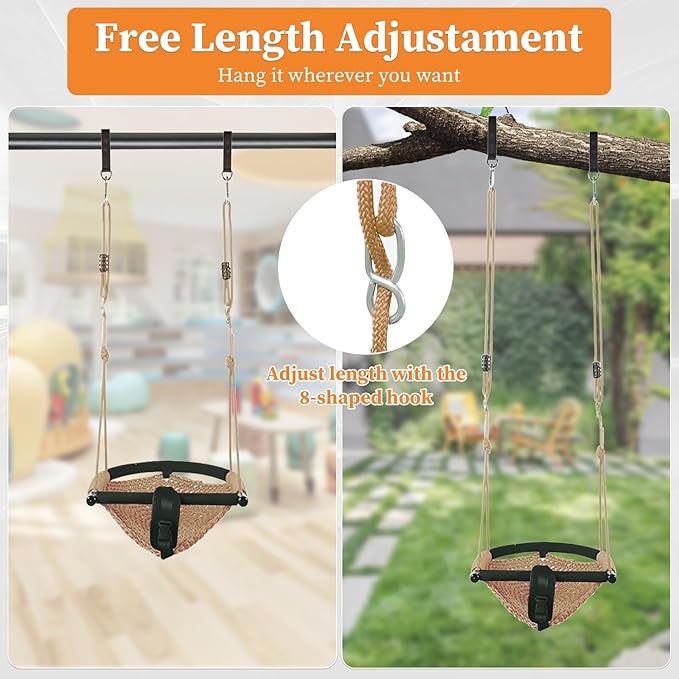 Kids Swing Seats Indoor Hand-Made Net Swing with Adjustable Rope Tree Swings for Kid Child Backyard Playground Swings Outside Indoor (Khaki)