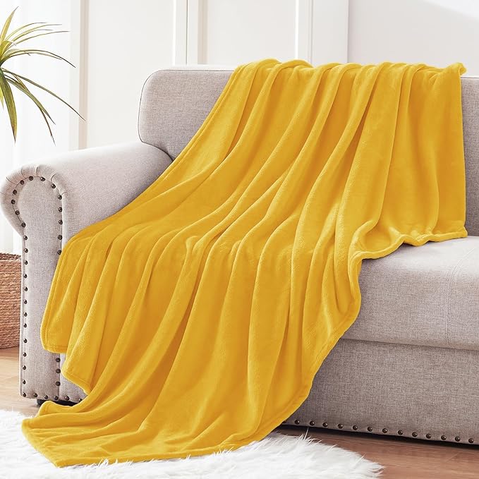 Exclusivo Mezcla Soft Large Fleece Throw Blanket for Couch, Mustard Yellow | 50x70 Inches, Double-Sided Brushed Flannel, Lightweight Plush Cozy Blanket for Home Decor, All Season, Machine Washable
