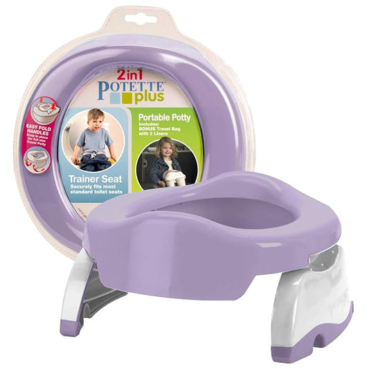Kalencom Potette Plus 2-in-1 Travel Potty and Trainer Seat - Dual-Purpose Potty Training Toilet Seat - Portable Potty for Toddler Travel - With Durable, Lock-In Legs and Splash Guard - Plum