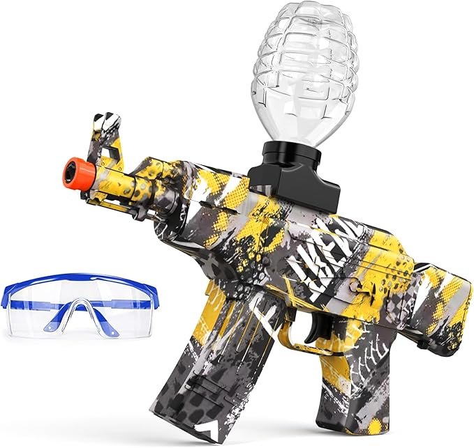Anstoy Electric Gel Gun Blaster, High-Speed AKM-47 Gelfire Blaster for Orbeez with Eyewear, Splatter Ball Toys for Outdoor Shooting Game Party Gift Ages 14 & Up, Yellow
