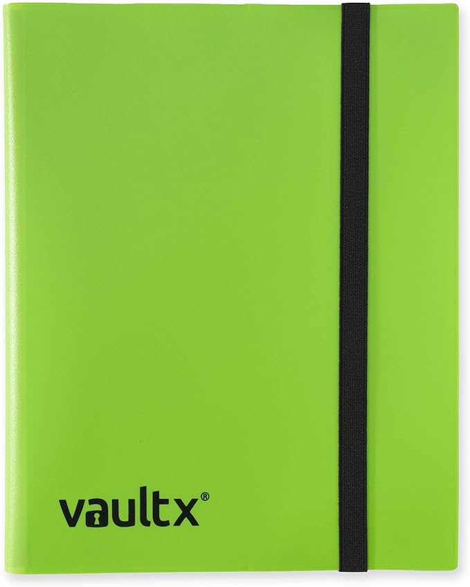 Vault X 9 Pocket Standard Strap Binder, Holds 360 Trading Cards in 20 Side-Loading Pages (Green)