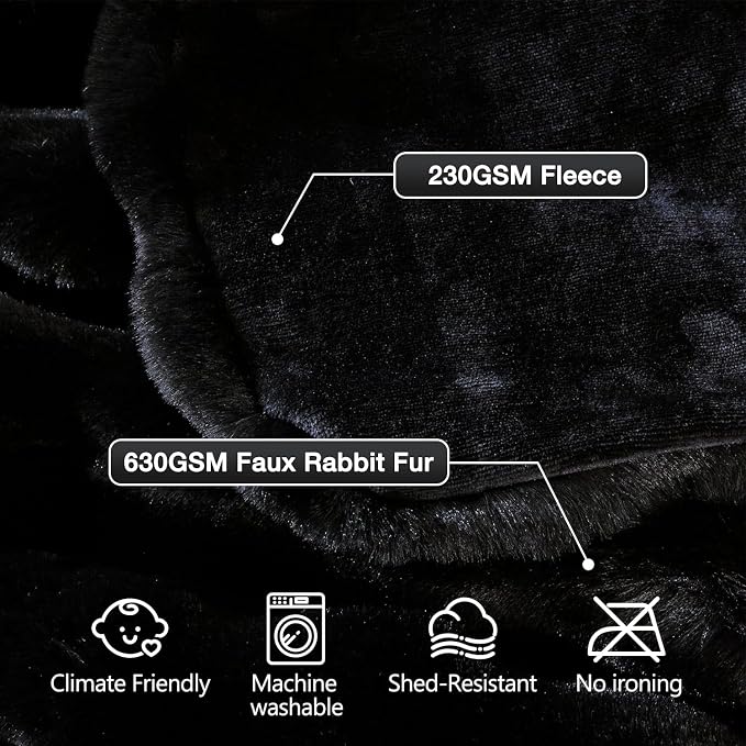 ORINOVA Faux Fur Black Thick Soft Throw Blanket 60X80 for Bed Couch Gift Office Chair Bunny Faux Rabbit Fur Blanket Decorative Warm Throw Blanket 860 GSM