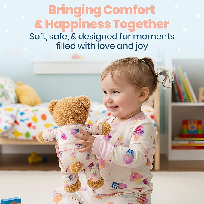 Zip N' Bear Soft Plush Teddy Bear Stuffed Animal with Cup Cake Pajamas - Zippy The Bear Cute Cuddly Plush Toy, Perfect Sensory Teddy for Kids, Toddlers - Adorable Gift & Bedtime Companion