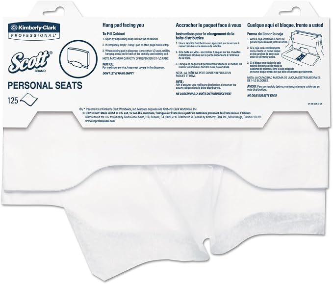 Scott 07410CT Personal Seats Sanitary Toilet Seat Covers, 15-Inch x 18-Inch , 125/Pack, 3000/Carton