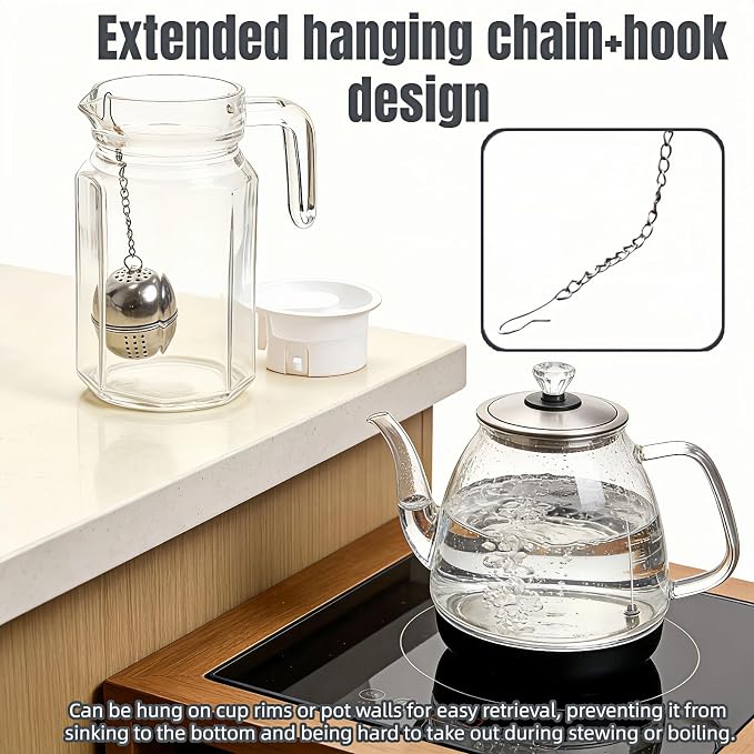 2Pcs Stainless Steel Tea Infuser Ball, Fine Mesh Spice Strainer for Loose Leaf Tea & Cooking, Rotating Lock Leak-Proof, Long Chain Hook for Soup Broth Filter