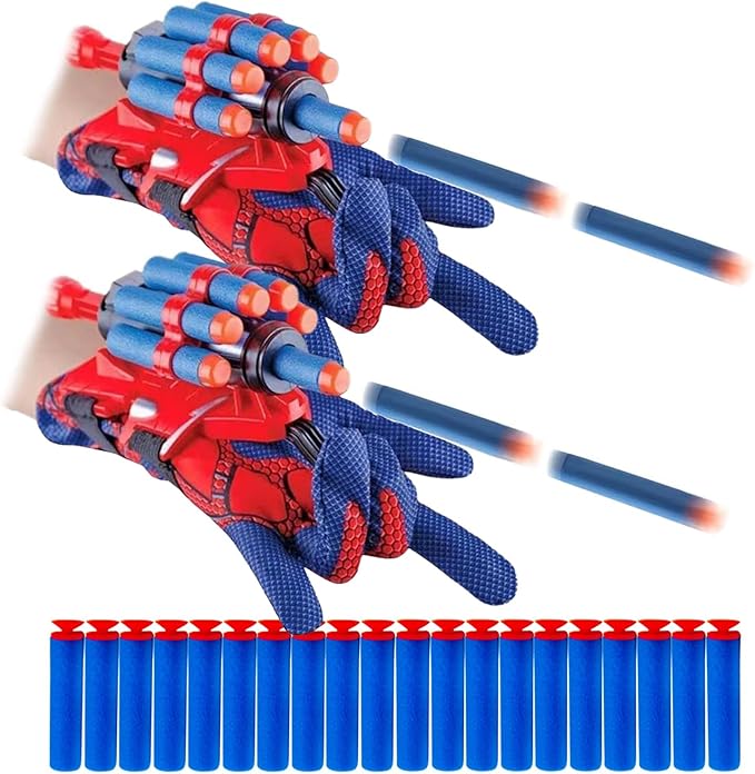 2 Sets Spider Web Shooters for Kids Easter Decorations Basket Stuffers Cosplay Launcher Gloves with Wrist Toy Set Hero Webs Shooter for Kids