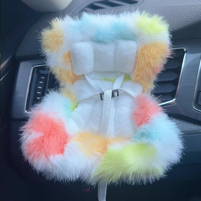 Doll Car Seat for 17cm Dolls with Air Vent Clip and Desktop Stand, Cute and Functional Car Ornament for Blind Box Doll Fans, Collectors (Rainbow Macarons)