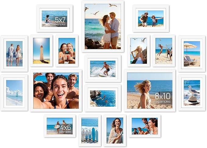 upsimples Picture Frames set of 19, Including 8x10, 5x7, 4x6 White Frame | Multi Picture Frames Collage Wall Decor, Gallery Wall Frame Set, Gift For Christmas, Mothers' day, Wedding, Dorm, Living Room