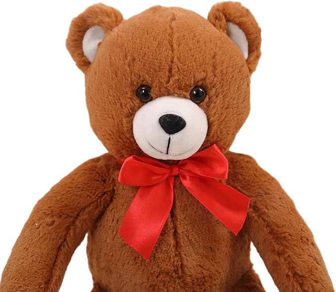 Plushland 15" Sitting Brown Fluffy Bear with Bowknot - Soft Plush Teddy Bear for Kids & Adults - Cuddly Stuffed Animal Gift for All Ages - Adorable Sitting Bear for Home & Nursery Decoration (Brown)