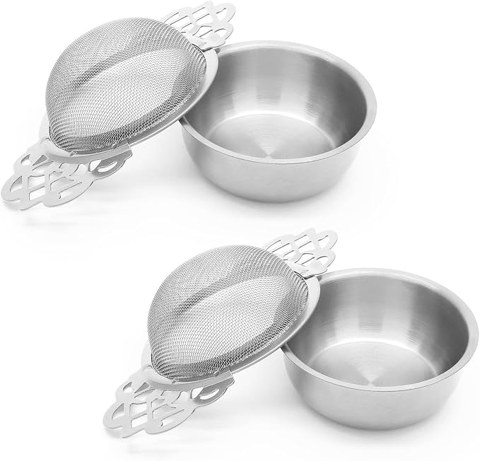 Bonsicoky 2 Pack Tea Strainer Bowl, Stainless Steel Loose Leaf Tea Filter for 2.5-4 Inch Cup Mouth, Silver