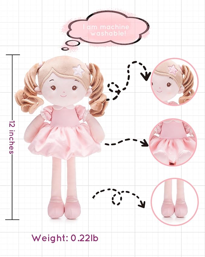 LeyaDoll Soft Baby Doll Toys (12''), My First Baby Rag Doll for 1 Year-Old Girl Birthday Gift, Christmas Plush Toys Gift for Toddler Kids Infants -Princess Starlet