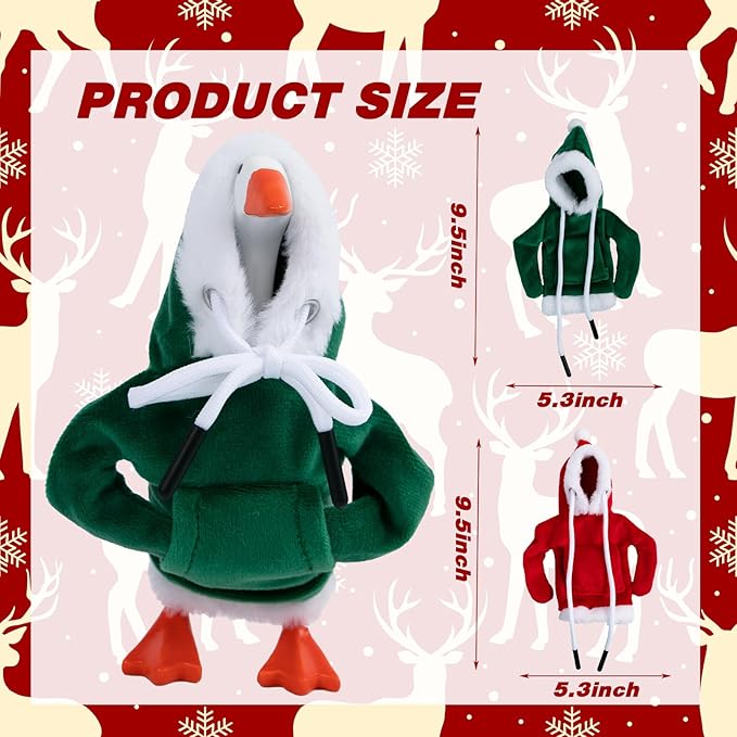2 Pcs Christmas Desk Goose Outfits 7 Inches, Xmas Mini Desk Goose Clothes Hoodies 7 Inch Porch Goose Costume Christmas Desk Goose Accessories for Magnetic Goose Statue Table Decor
