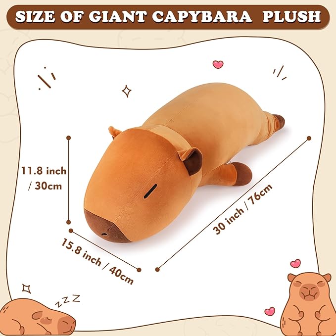 30'' Giant Capybara Plush Stuffed Animal- Capybara Plush Pillow Plushies, Large Sleeping Capybara Plush Toy, Cute Hugging Capybara Stuffed Animal, Birthday Gifts for Kids Girls Boys