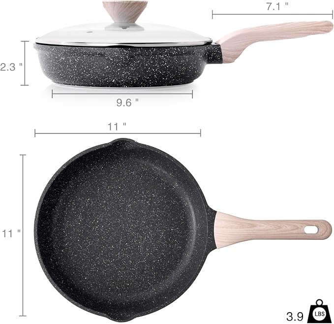 Kordisen Non Stick Frying Pan Skillet with Lid, 11 inch Cooking Pan | Non Toxic, Healthy, Induction Compatible, Heat Resistant Handle, PFOA Free