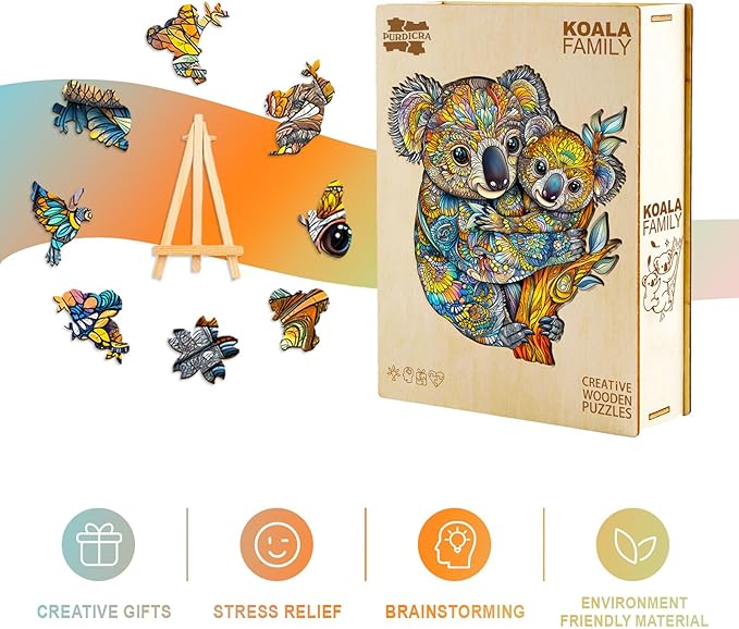 Wooden Puzzles for Adults - Koala Family Wooden Jigsaw Puzzle, Unique Animal Shaped Wood Puzzles Adult, Christmas Birthday Gifts for Friends/Family, Home Decor 11.4 * 9.8in 180pcs