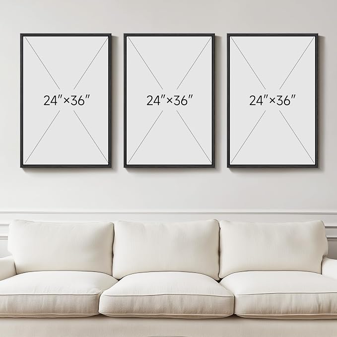 Large Framed Neutral Abstract Wall Art for Living Room, 3 Piece Modern Canvas Prints Paintings, Beige and Deep Blue Minimalist Geometric Pictures for Hallway Dining Bedroom Office Wall Decor 24x36 In