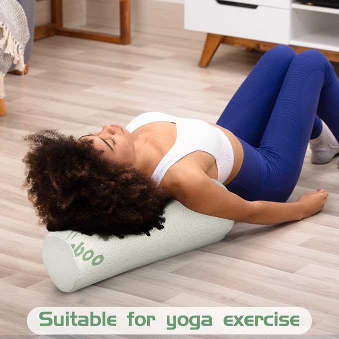Bucherry 2 Pcs 15.8 x 5.9 Inches Cervical Neck Roll Memory Foam Pillow Cylinder Bolster Pillow for Bed Round Neck Support with Removable Washable Cover for Sleeping Travel Yoga Legs Back Lumbar