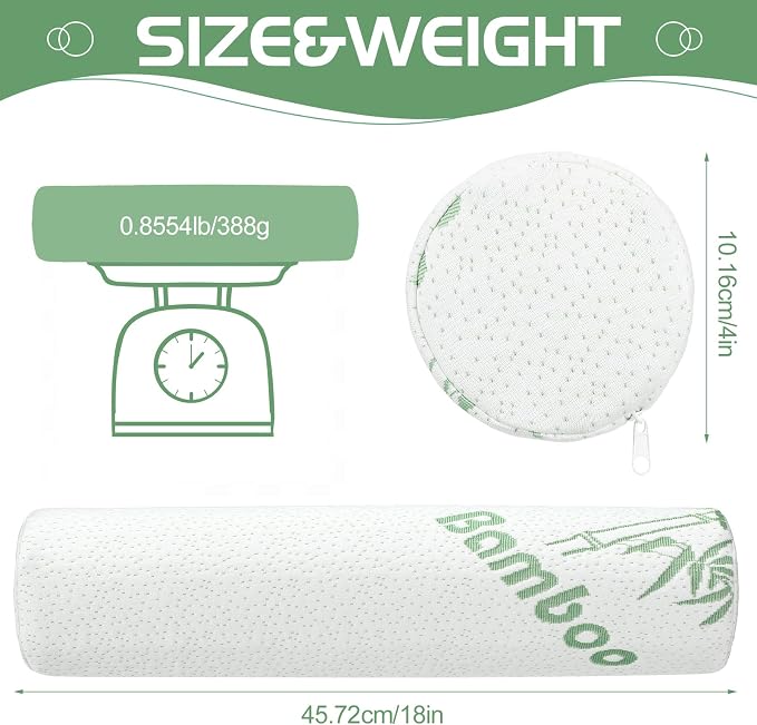 Bucherry 3 Pack Cervical Neck Roll Memory Foam Pillow Cylinder Bolster Pillow for Bed Round Neck Support with Removable Washable Cover for Sleeping Travel Yoga Legs Back Lumbar(18 x 4 Inches)