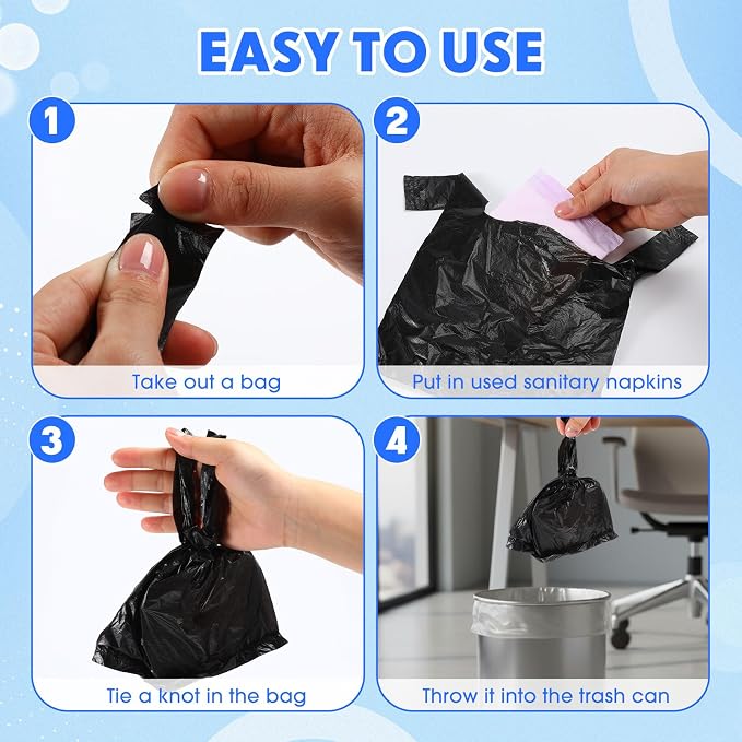 2000 Pcs Sanitary Napkin Disposal Bags with Handles, Sanitary Disposal Bag 10.2 x 7.1inch, Black Trash Bags Women Personal Waste Bag for Tampons, Pads, Liners (Black)