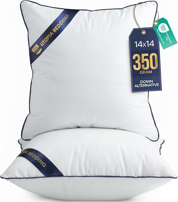 Utopia Bedding 14x14 Throw Pillow Inserts, Decorative Pillows, Pack of 2 | Piping Throw Pillows, Plush & Supportive, Aesthetic Cushion Sham Stuffer for Sofa, Office, Couch & Bed, Set of 2, White