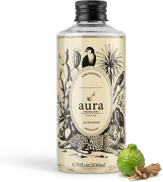 A U R A - Saint Tropez Fragrance Oil for Waterless Scent Diffuser - Inspired by Bul.geri Homme | (6.7 fl oz, 200 ml) Pure Essential Oil Blends for Aromatherapy Diffuser & Hotel Collection Oil Diffuser