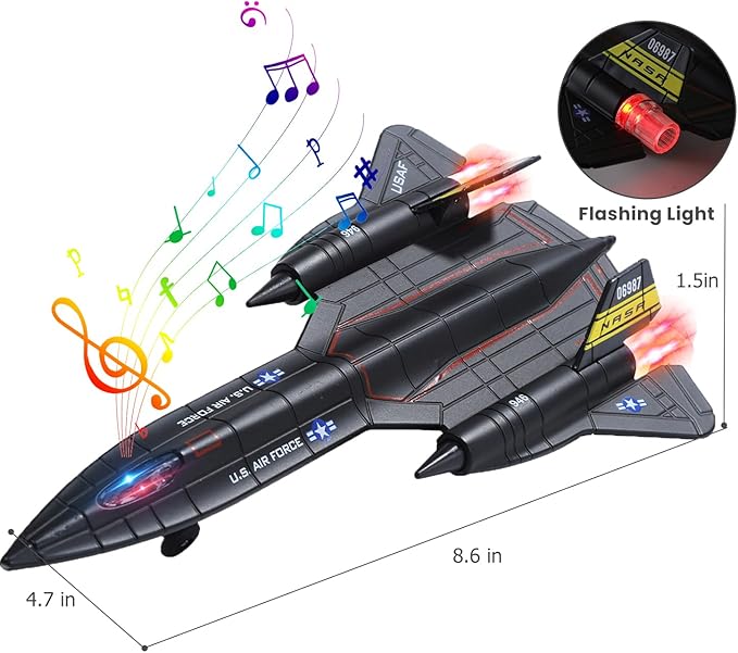 Double Fighter Jet Toy, F18 & SR71 Diecast Planes with Lights & Sounds, Pull Back Military Airplane Toy, Great Christ Gift for Toddler,Kids, Boys