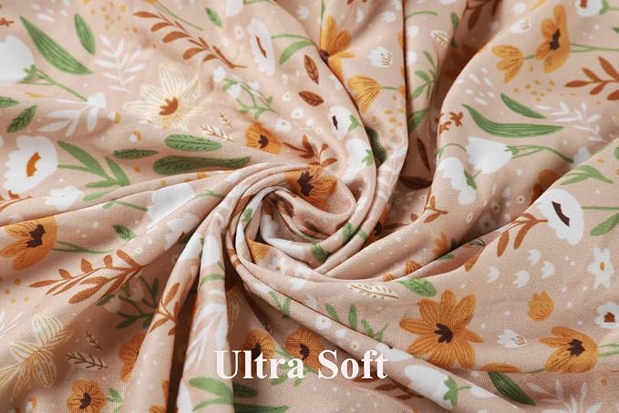 Stretchy Fitted Crib Sheets Set 2 Pack Portable Crib Mattress Topper for Baby Girl Boy,Ultra Soft Jersey Material, Orange & Floral