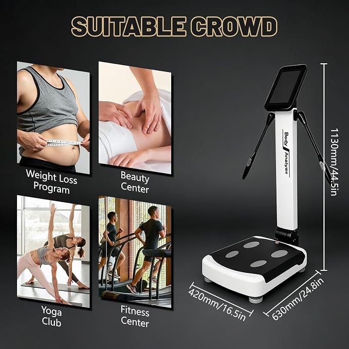 Body Fat Analyzer, 32 Body Composition Metrics, 10.1-inch HD Touch Screen Body Composition Scale, Dual Hand & Foot Electrode Body Fat Measurement Device, Inch/Pound US Units for Home Gym Beauty Salon | Dual Hand & Foot Electrode Body Fat Measurement De...