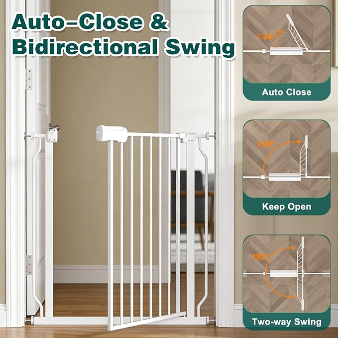 TSAYAWA 57.5"-62" Extra Wide Auto Closing Baby Safety Gate for Stairs & Doorways, Pressure Mounted No Drill Pet Gate with Walk-Through Door - Heavy Duty Childproof Gate for Toddlers, Kids, Dogs
