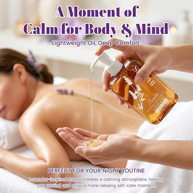 Body Oil for Massage, Lightweight Non Greasy Massage Oil for Relaxation & After Shower, Smooth Glide 6.76 Fl Oz (Lavender)
