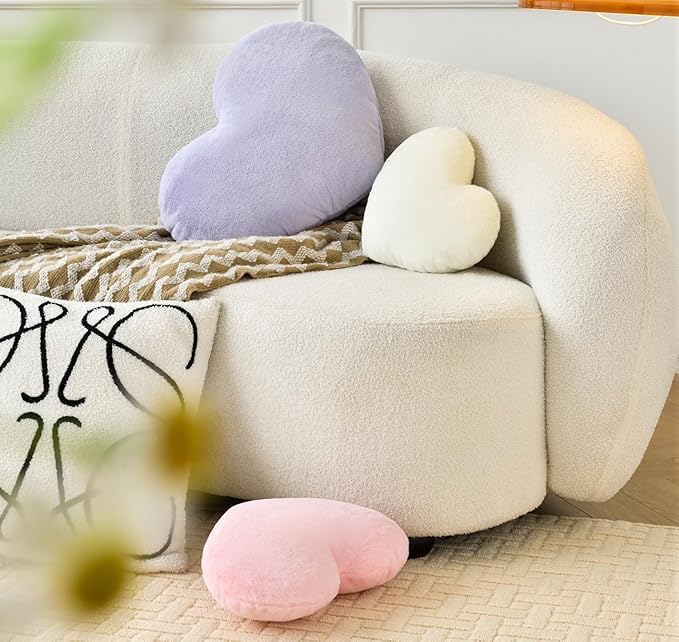 Petrella Heart Pillow Cute Fuzzy Pillows Throw Pillows for Bed Livingroom Home Decor Cushion Decorative Aesthetic Preppy Pillows Purple,Large 19"x15"